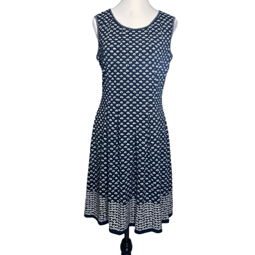 Max Studio Navy and White Sleeveless Midi Dress